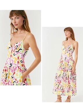 RHODE Linen Sophie Dress in Painted Bloom, size 6